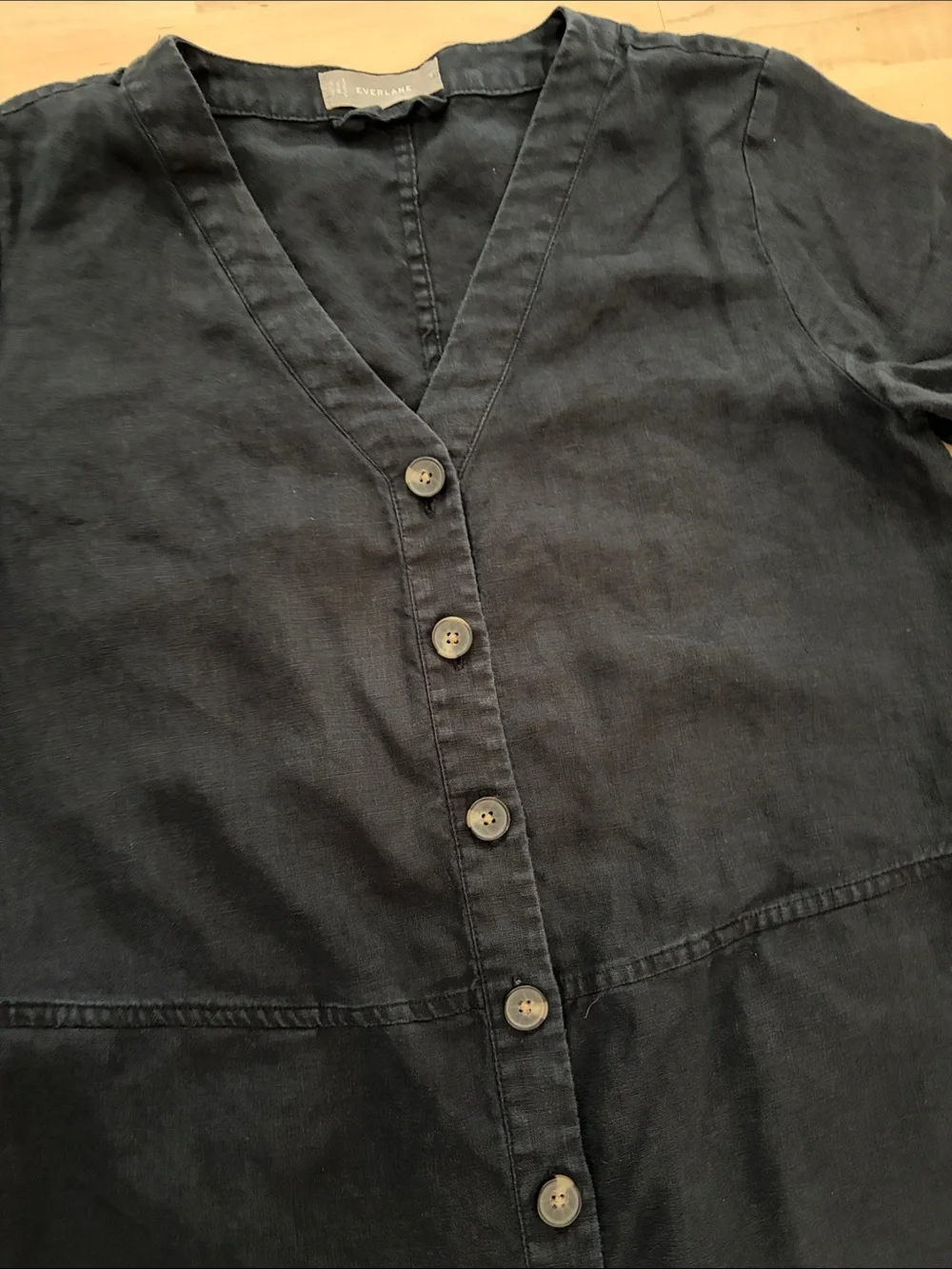 Everlane Black 100% Linen Button Front Wide Leg Jumpsuit Size 4